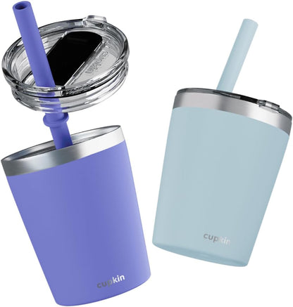 Stainless Steel Insulated Tumbler with Lid and Straw, 20 oz Stainless Steel Cups, Set of 2 Travel Coffee Mug for Adults, Iced Coffee Cup with Lid, Tumbler for Travel (Green + Pink)