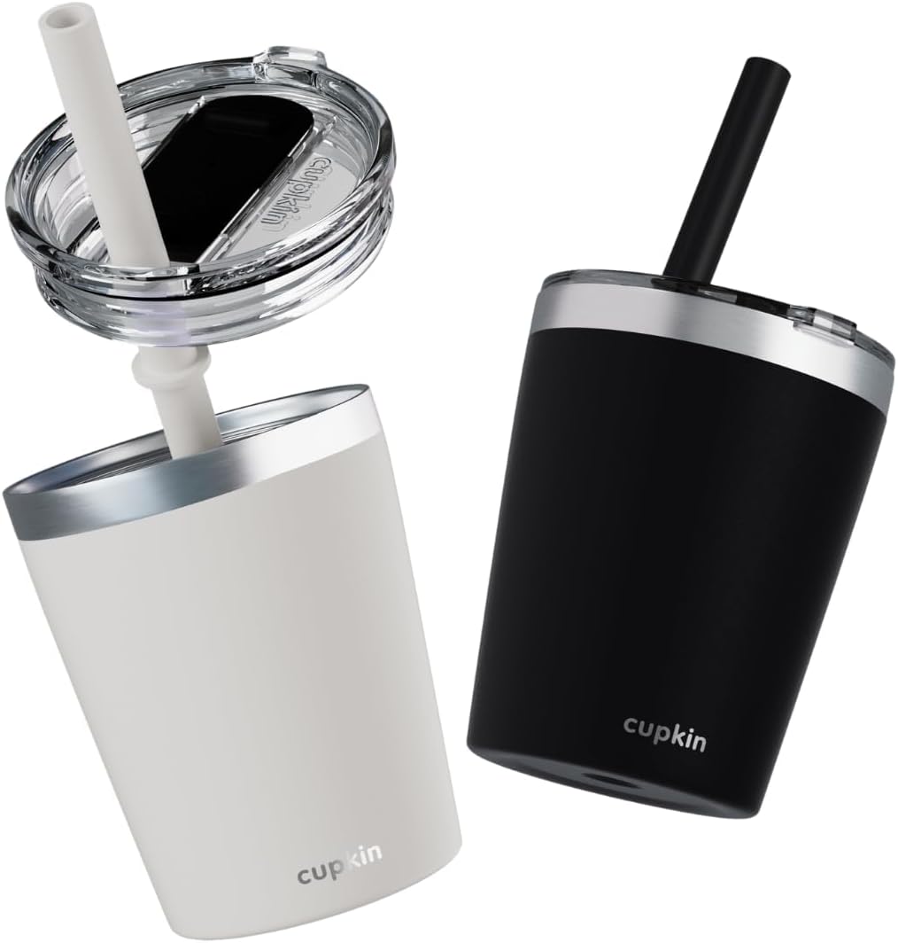 Stainless Steel Insulated Tumbler with Lid and Straw, 20 oz Stainless Steel Cups, Set of 2 Travel Coffee Mug for Adults, Iced Coffee Cup with Lid, Tumbler for Travel (Green + Pink)