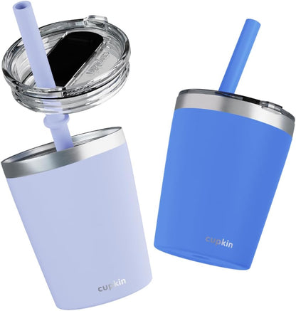 Stainless Steel Insulated Tumbler with Lid and Straw, 20 oz Stainless Steel Cups, Set of 2 Travel Coffee Mug for Adults, Iced Coffee Cup with Lid, Tumbler for Travel (Green + Pink)
