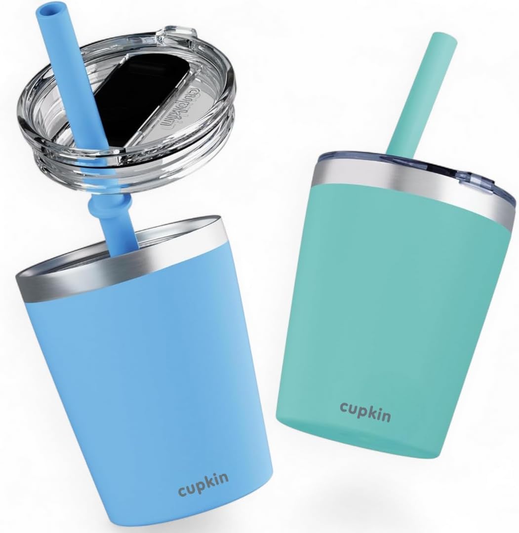 Stainless Steel Insulated Tumbler with Lid and Straw, 20 oz Stainless Steel Cups, Set of 2 Travel Coffee Mug for Adults, Iced Coffee Cup with Lid, Tumbler for Travel (Green + Pink)