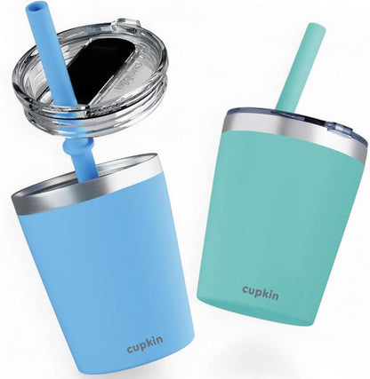 Stainless Steel Insulated Tumbler with Lid and Straw, 20 oz Stainless Steel Cups, Set of 2 Travel Coffee Mug for Adults, Iced Coffee Cup with Lid, Tumbler for Travel (Green + Pink)