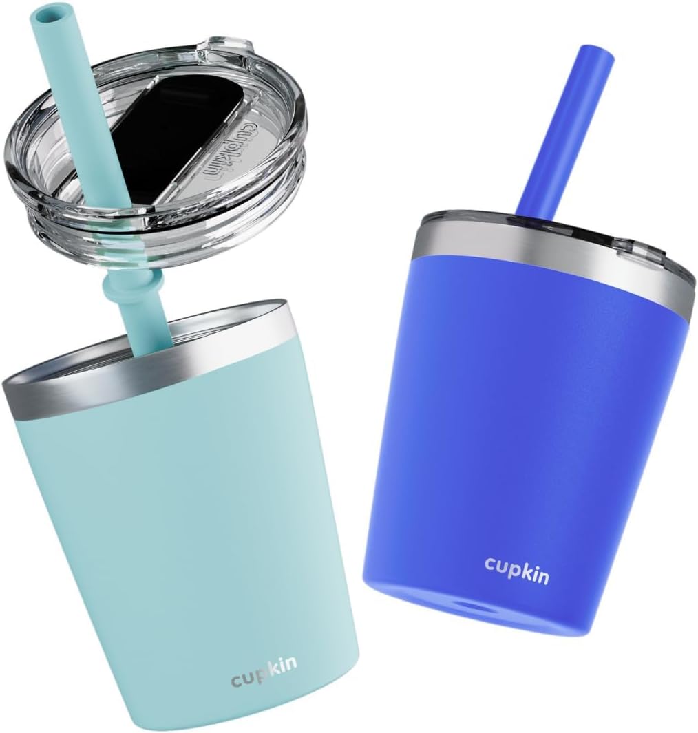 Stainless Steel Insulated Tumbler with Lid and Straw, 20 oz Stainless Steel Cups, Set of 2 Travel Coffee Mug for Adults, Iced Coffee Cup with Lid, Tumbler for Travel (Green + Pink)