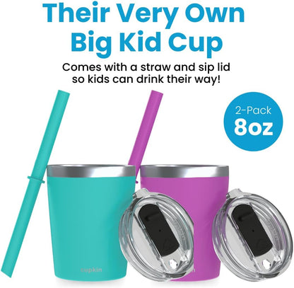 Stainless Steel Insulated Tumbler with Lid and Straw, 20 oz Stainless Steel Cups, Set of 2 Travel Coffee Mug for Adults, Iced Coffee Cup with Lid, Tumbler for Travel (Green + Pink)