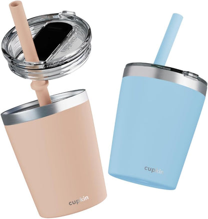 Stainless Steel Insulated Tumbler with Lid and Straw, 20 oz Stainless Steel Cups, Set of 2 Travel Coffee Mug for Adults, Iced Coffee Cup with Lid, Tumbler for Travel (Green + Pink)