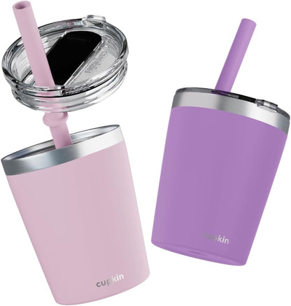 Stainless Steel Insulated Tumbler with Lid and Straw, 20 oz Stainless Steel Cups, Set of 2 Travel Coffee Mug for Adults, Iced Coffee Cup with Lid, Tumbler for Travel (Green + Pink)