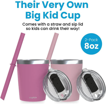 Stainless Steel Insulated Tumbler with Lid and Straw, 20 oz Stainless Steel Cups, Set of 2 Travel Coffee Mug for Adults, Iced Coffee Cup with Lid, Tumbler for Travel (Green + Pink)