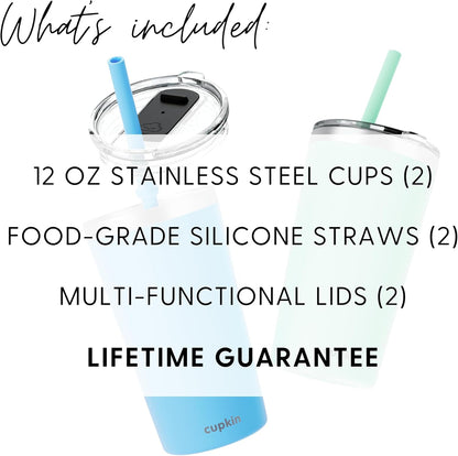 Stainless Steel Insulated Tumbler with Lid and Straw, 20 oz Stainless Steel Cups, Set of 2 Travel Coffee Mug for Adults, Iced Coffee Cup with Lid, Tumbler for Travel (Green + Pink)
