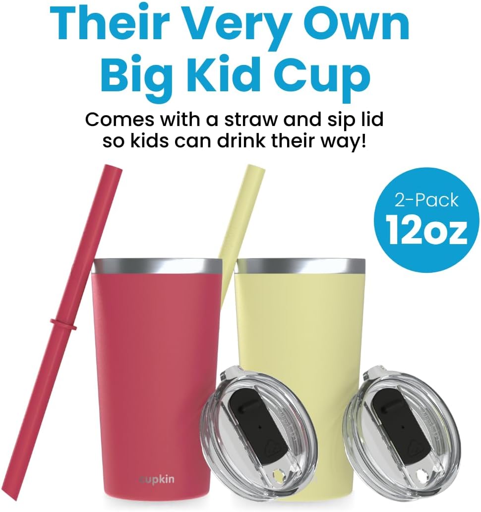Stainless Steel Insulated Tumbler with Lid and Straw, 20 oz Stainless Steel Cups, Set of 2 Travel Coffee Mug for Adults, Iced Coffee Cup with Lid, Tumbler for Travel (Green + Pink)