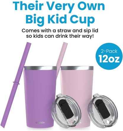 Stainless Steel Insulated Tumbler with Lid and Straw, 20 oz Stainless Steel Cups, Set of 2 Travel Coffee Mug for Adults, Iced Coffee Cup with Lid, Tumbler for Travel (Green + Pink)