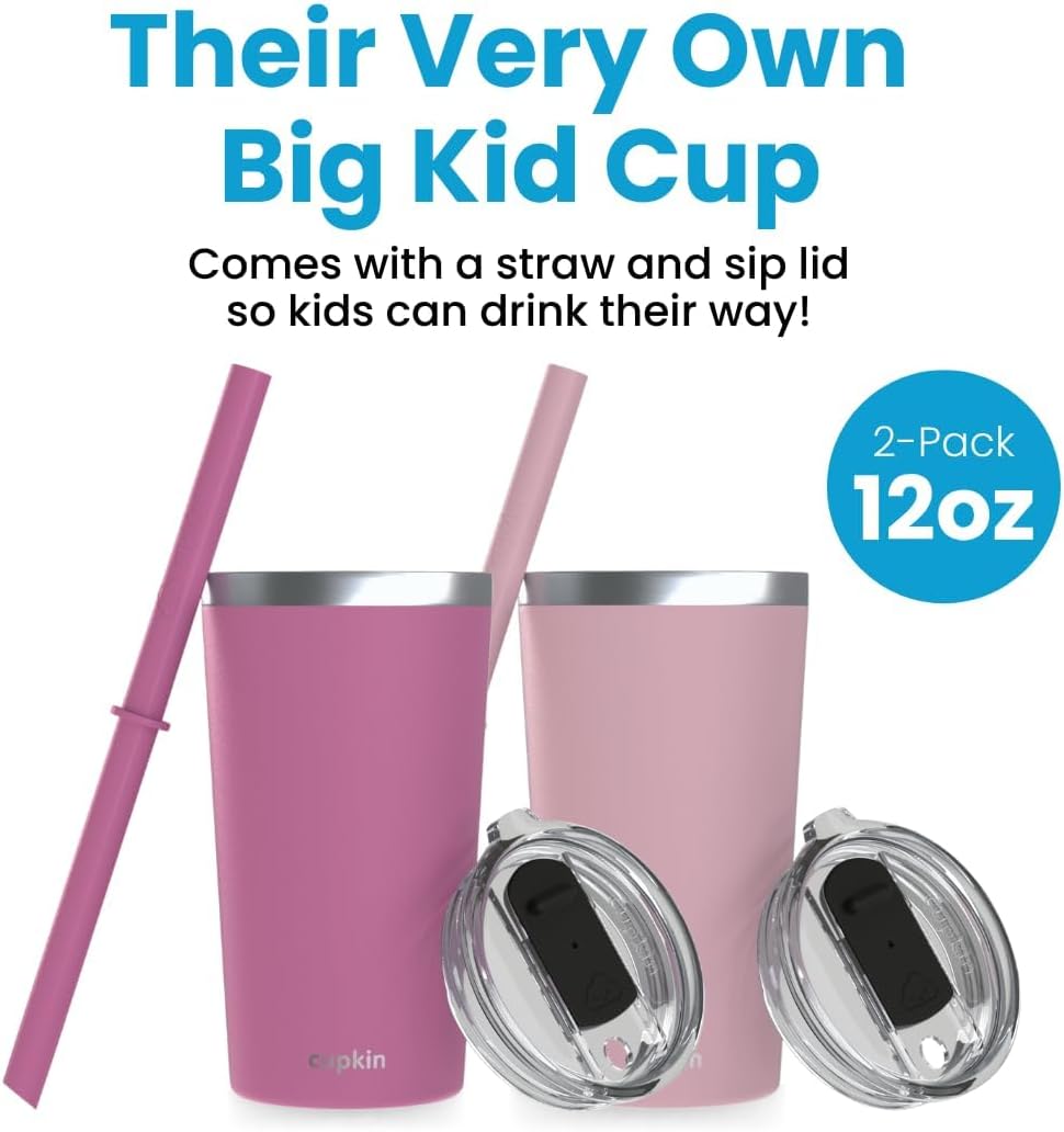 Stainless Steel Insulated Tumbler with Lid and Straw, 20 oz Stainless Steel Cups, Set of 2 Travel Coffee Mug for Adults, Iced Coffee Cup with Lid, Tumbler for Travel (Green + Pink)