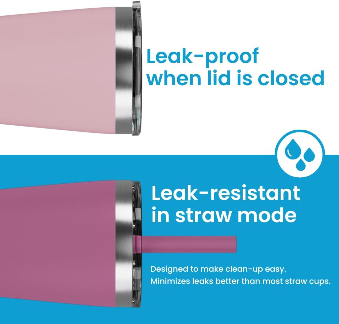 Stainless Steel Insulated Tumbler with Lid and Straw, 20 oz Stainless Steel Cups, Set of 2 Travel Coffee Mug for Adults, Iced Coffee Cup with Lid, Tumbler for Travel (Green + Pink)