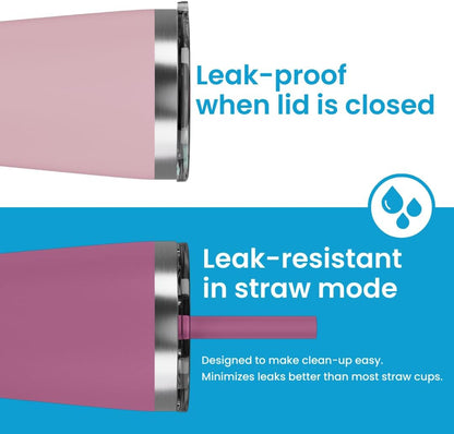 Stainless Steel Insulated Tumbler with Lid and Straw, 20 oz Stainless Steel Cups, Set of 2 Travel Coffee Mug for Adults, Iced Coffee Cup with Lid, Tumbler for Travel (Green + Pink)