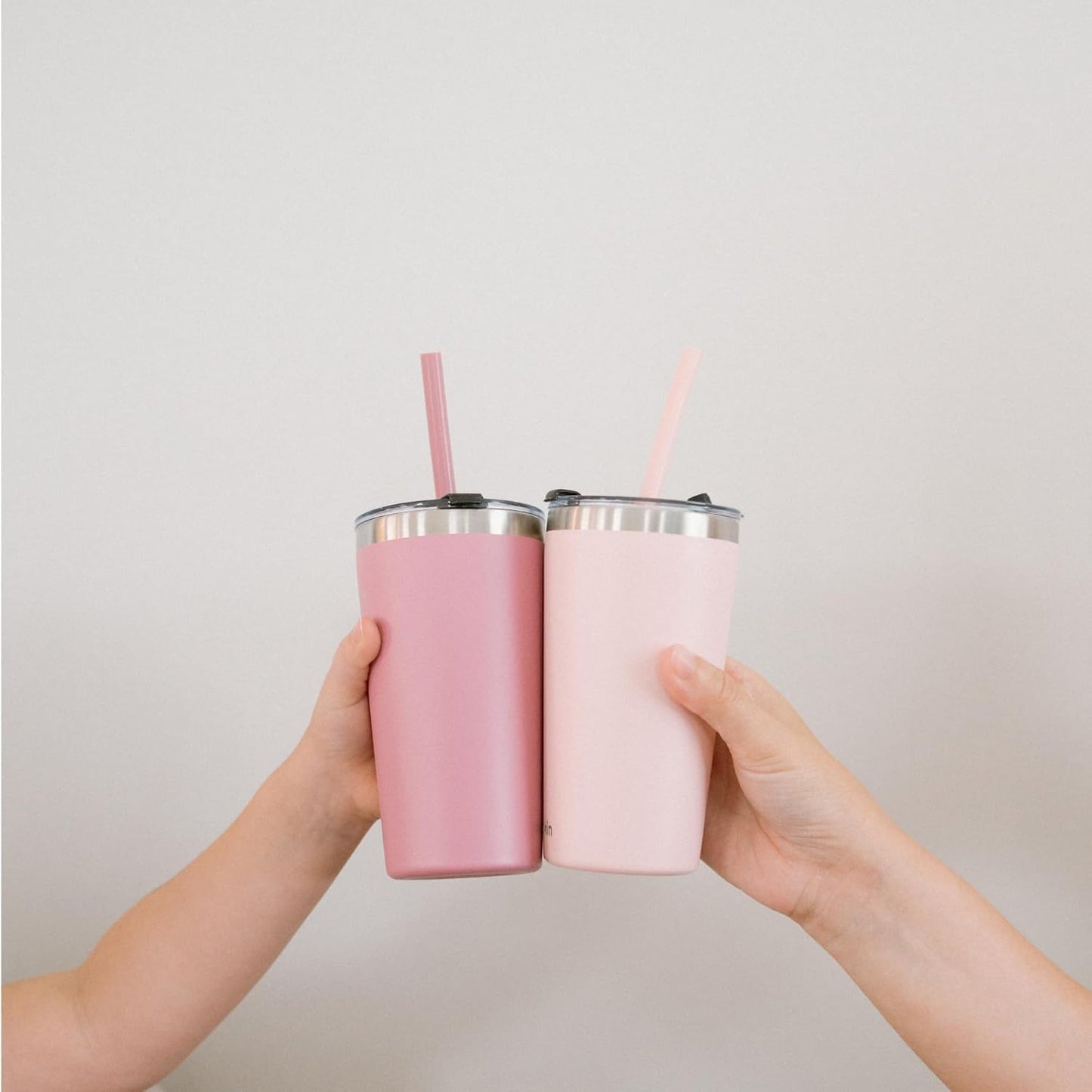 Stainless Steel Insulated Tumbler with Lid and Straw, 20 oz Stainless Steel Cups, Set of 2 Travel Coffee Mug for Adults, Iced Coffee Cup with Lid, Tumbler for Travel (Green + Pink)