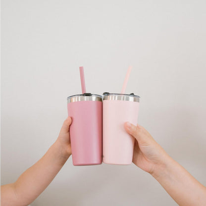 Stainless Steel Insulated Tumbler with Lid and Straw, 20 oz Stainless Steel Cups, Set of 2 Travel Coffee Mug for Adults, Iced Coffee Cup with Lid, Tumbler for Travel (Green + Pink)
