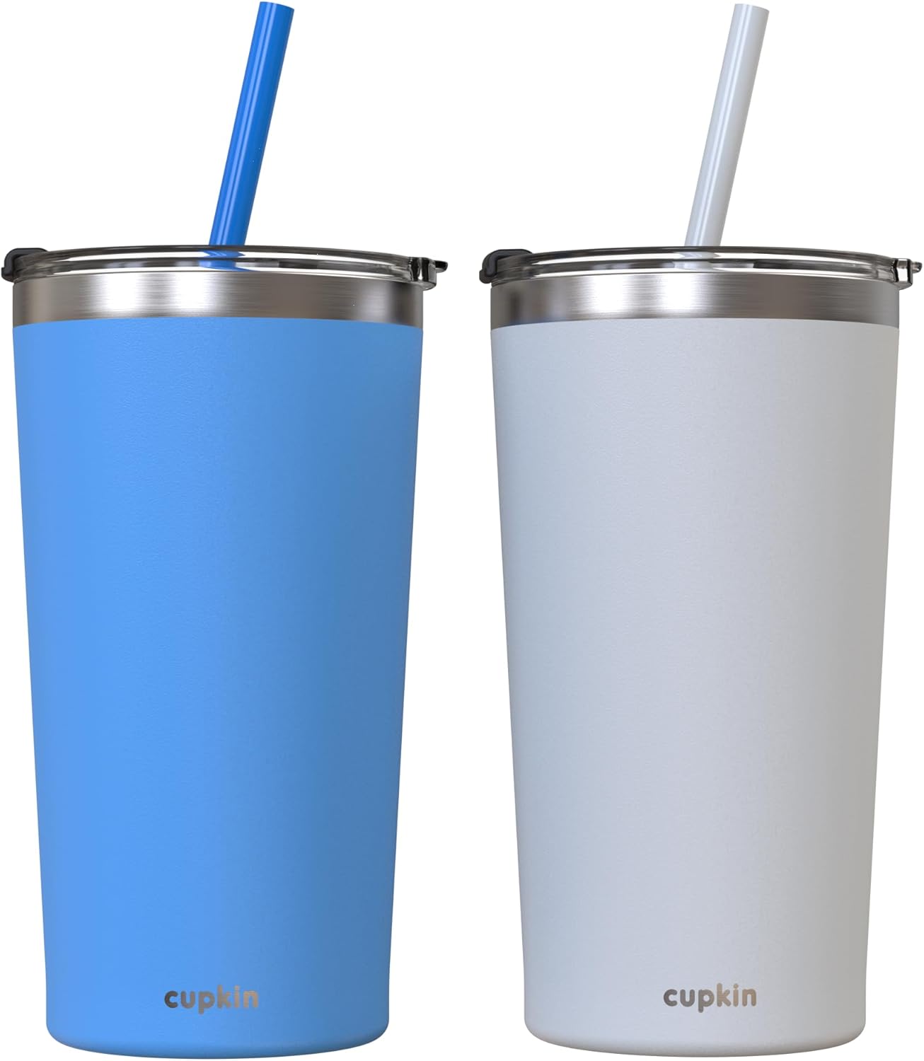 Stainless Steel Insulated Tumbler with Lid and Straw, 20 oz Stainless Steel Cups, Set of 2 Travel Coffee Mug for Adults, Iced Coffee Cup with Lid, Tumbler for Travel (Green + Pink)