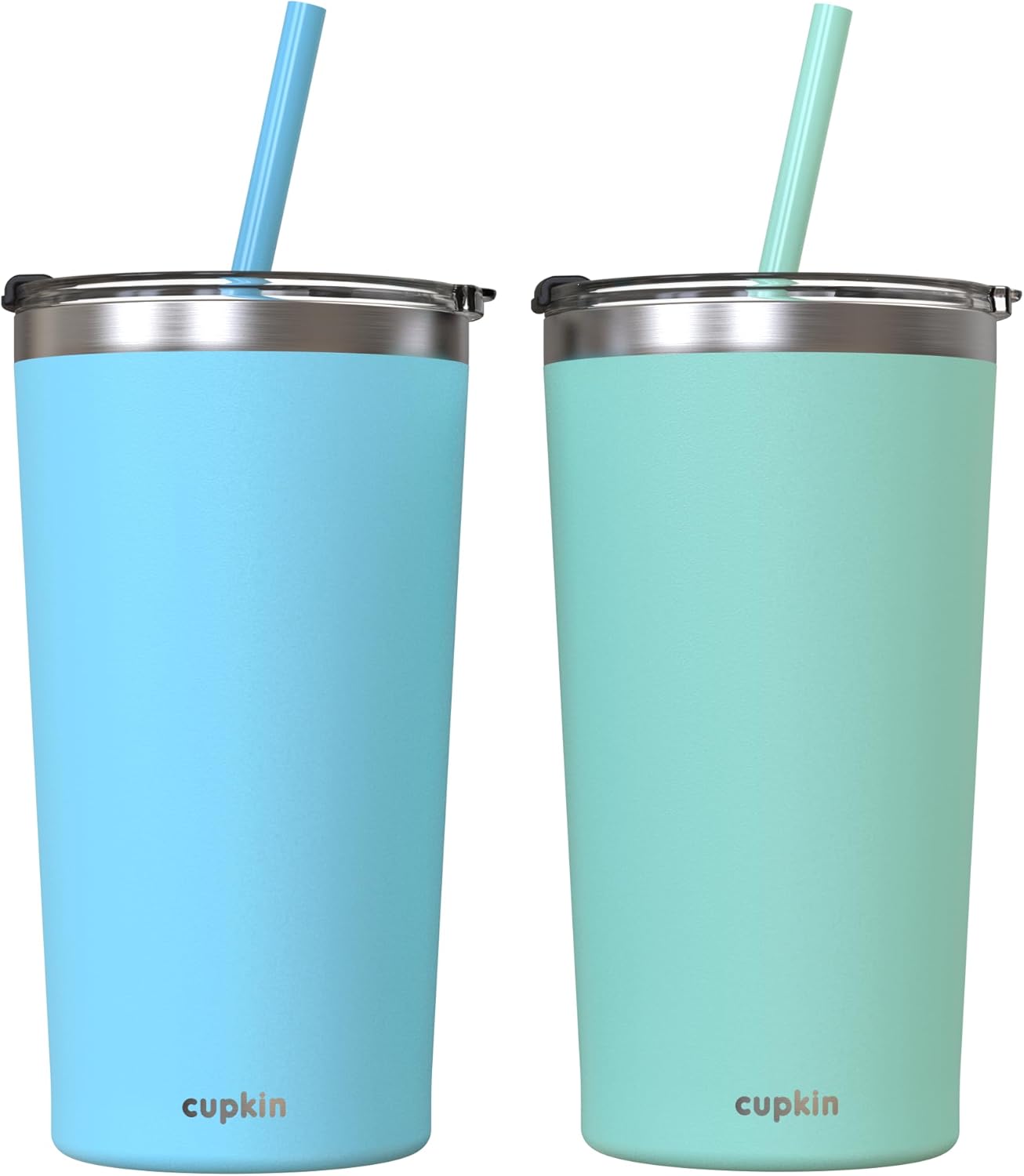 Stainless Steel Insulated Tumbler with Lid and Straw, 20 oz Stainless Steel Cups, Set of 2 Travel Coffee Mug for Adults, Iced Coffee Cup with Lid, Tumbler for Travel (Green + Pink)