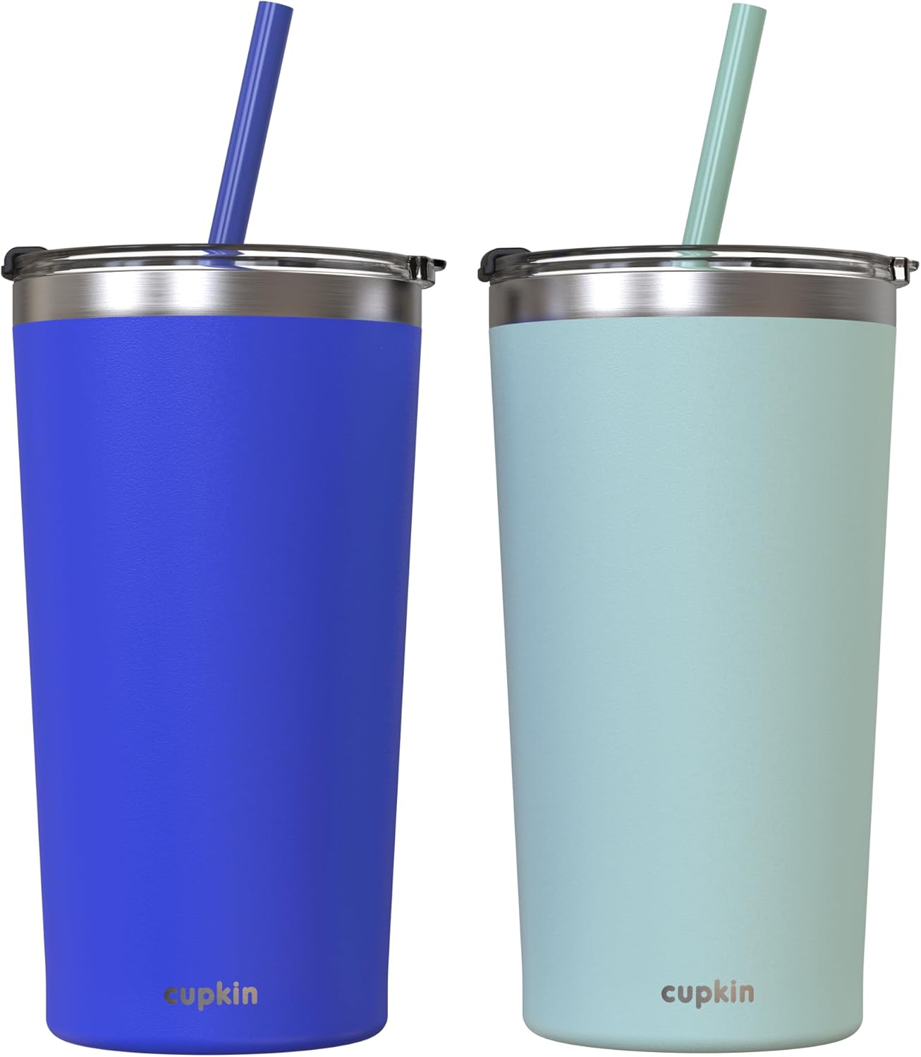 Stainless Steel Insulated Tumbler with Lid and Straw, 20 oz Stainless Steel Cups, Set of 2 Travel Coffee Mug for Adults, Iced Coffee Cup with Lid, Tumbler for Travel (Green + Pink)