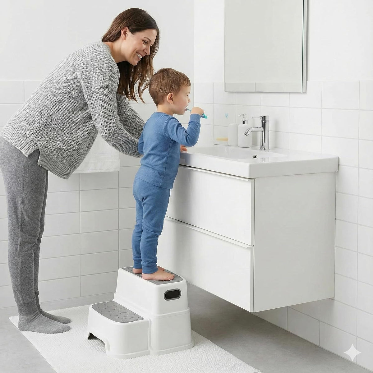 Toddler Step Stool for Potty Training, Bathroom Sink & Toilet - 2 Step Kids Poop Stool, Non-Slip Step Stool with Handles, Dual Height Stepping Stool for Kitchen Counter (Include 2 Ducks)