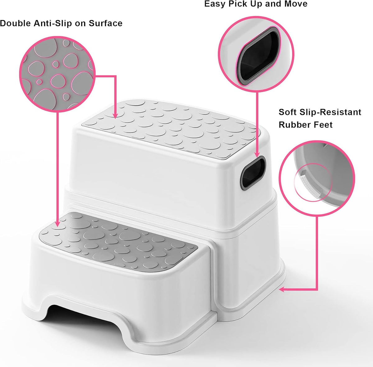 Toddler Step Stool for Potty Training, Bathroom Sink & Toilet - 2 Step Kids Poop Stool, Non-Slip Step Stool with Handles, Dual Height Stepping Stool for Kitchen Counter (Include 2 Ducks)