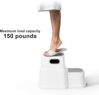 Toddler Step Stool for Potty Training, Bathroom Sink & Toilet - 2 Step Kids Poop Stool, Non-Slip Step Stool with Handles, Dual Height Stepping Stool for Kitchen Counter (Include 2 Ducks)