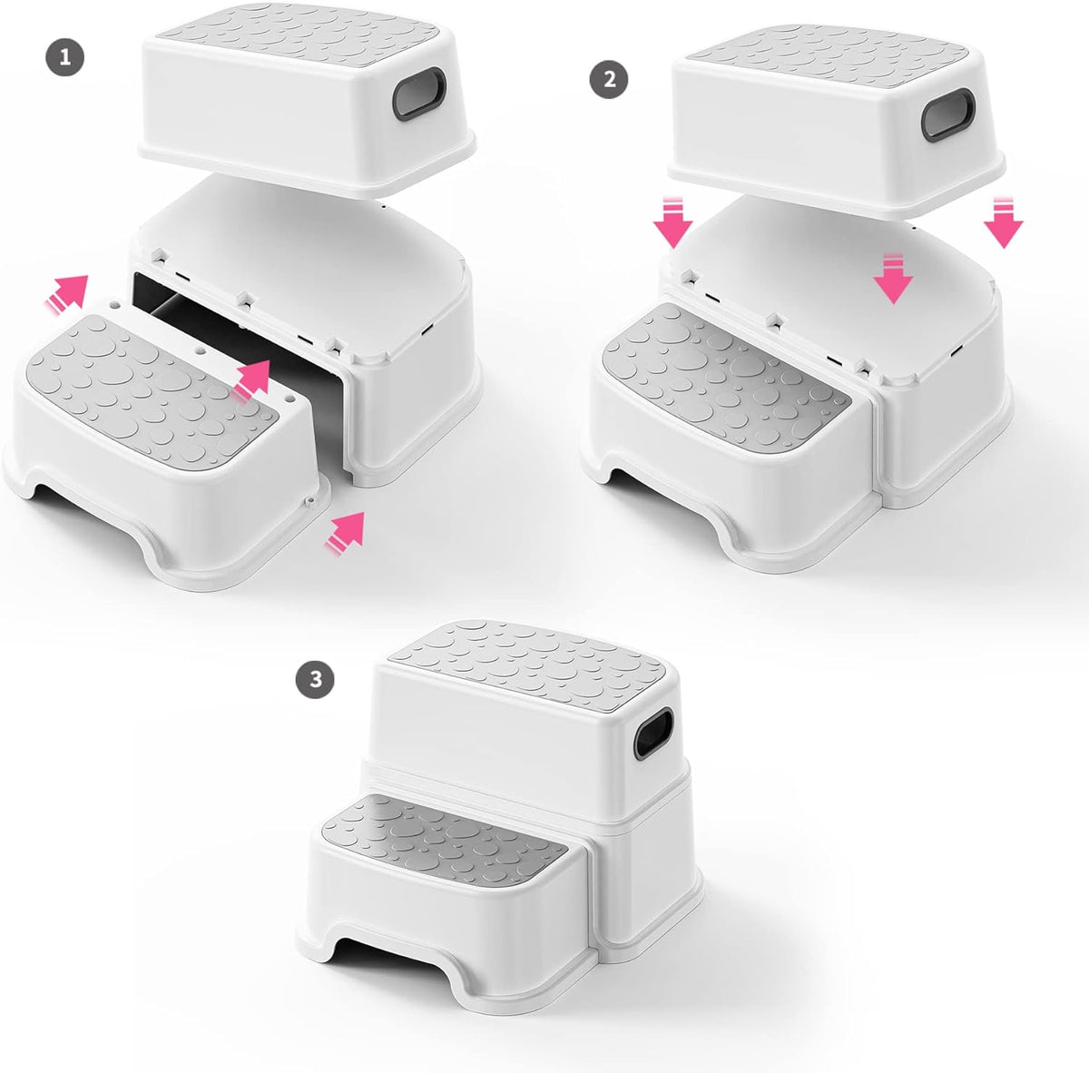 Toddler Step Stool for Potty Training, Bathroom Sink & Toilet - 2 Step Kids Poop Stool, Non-Slip Step Stool with Handles, Dual Height Stepping Stool for Kitchen Counter (Include 2 Ducks)