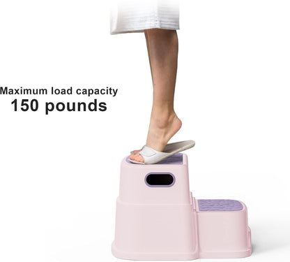 Toddler Step Stool for Potty Training, Bathroom Sink & Toilet - 2 Step Kids Poop Stool, Non-Slip Step Stool with Handles, Dual Height Stepping Stool for Kitchen Counter (Include 2 Ducks)