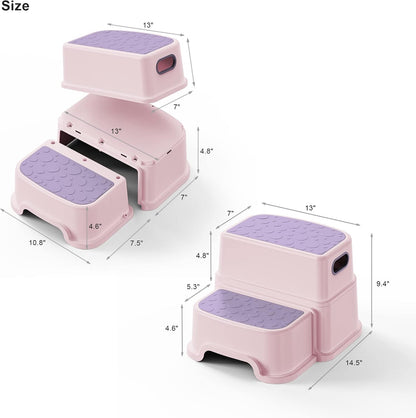 Toddler Step Stool for Potty Training, Bathroom Sink & Toilet - 2 Step Kids Poop Stool, Non-Slip Step Stool with Handles, Dual Height Stepping Stool for Kitchen Counter (Include 2 Ducks)