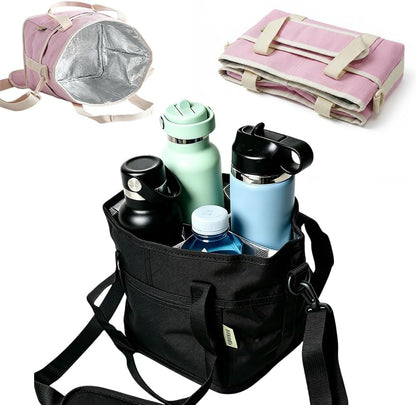 No-Spill Car Drink Carrier Bag, 2026 New, Insulated Bag, Adjustable Strap Water Bottle Bag for Travel, Family Size Organizer with Picnic, Nylon Caddy for Family (Pink)