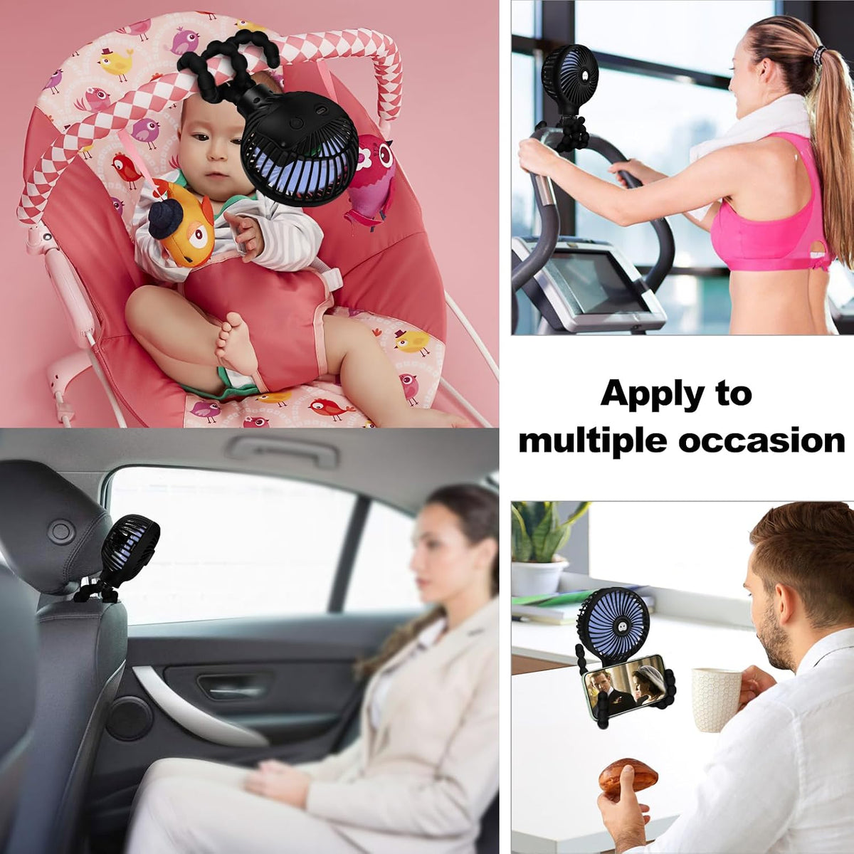 Mini Stroller Fan, 19H Battery Life, Personal Handheld Clip on Portable Rechargeable Fan with Flexible Tripod, Gift for Children Baby Car Travel BBQ Gym (Black, 4000mAh)