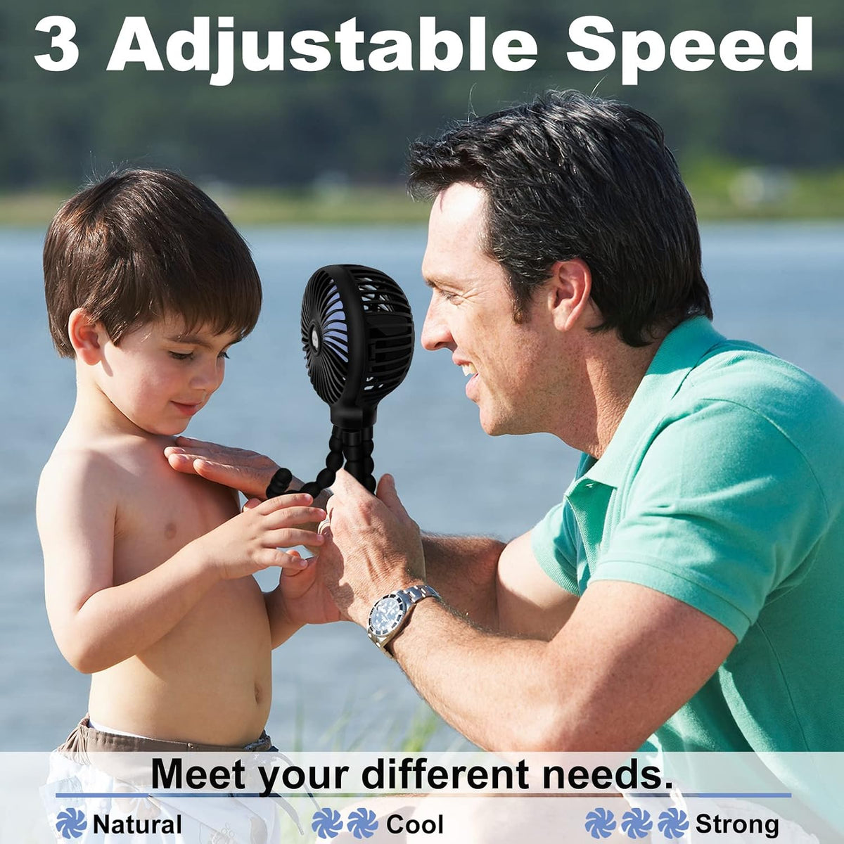 Mini Stroller Fan, 19H Battery Life, Personal Handheld Clip on Portable Rechargeable Fan with Flexible Tripod, Gift for Children Baby Car Travel BBQ Gym (Black, 4000mAh)