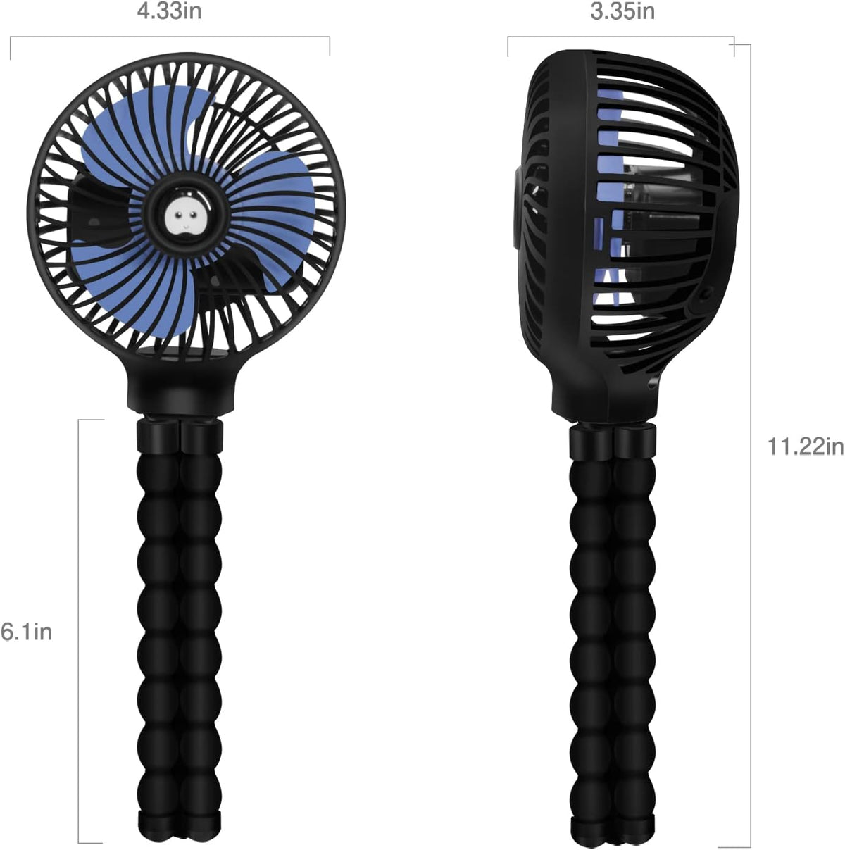 Mini Stroller Fan, 19H Battery Life, Personal Handheld Clip on Portable Rechargeable Fan with Flexible Tripod, Gift for Children Baby Car Travel BBQ Gym (Black, 4000mAh)