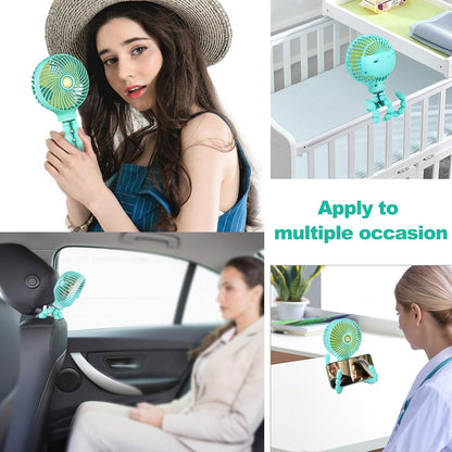 Mini Stroller Fan, 19H Battery Life, Personal Handheld Clip on Portable Rechargeable Fan with Flexible Tripod, Gift for Children Baby Car Travel BBQ Gym (Black, 4000mAh)