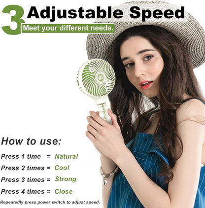 Mini Stroller Fan, 19H Battery Life, Personal Handheld Clip on Portable Rechargeable Fan with Flexible Tripod, Gift for Children Baby Car Travel BBQ Gym (Black, 4000mAh)