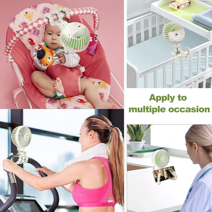 Mini Stroller Fan, 19H Battery Life, Personal Handheld Clip on Portable Rechargeable Fan with Flexible Tripod, Gift for Children Baby Car Travel BBQ Gym (Black, 4000mAh)
