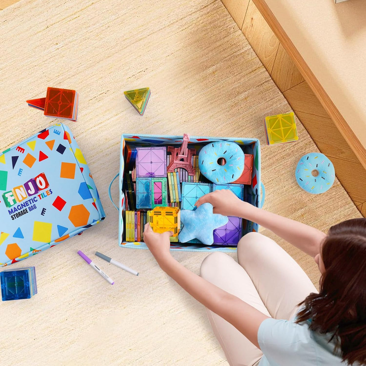 Toy Storage Bin,Foldable Toy Organizer with Lid, Playroom Organizer,Toy Holder,Storage Box for Magnetic Tiles and other gadget