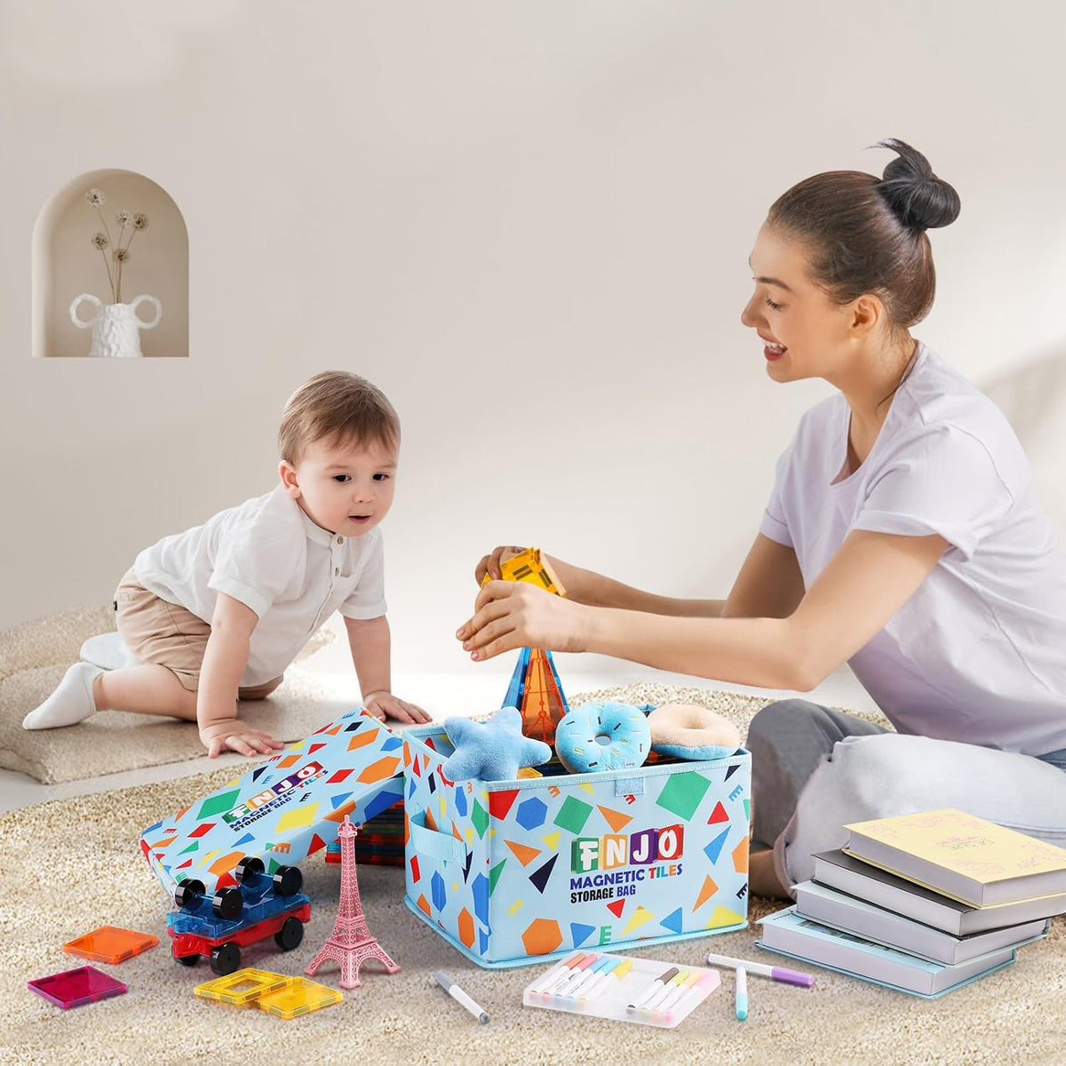 Toy Storage Bin,Foldable Toy Organizer with Lid, Playroom Organizer,Toy Holder,Storage Box for Magnetic Tiles and other gadget