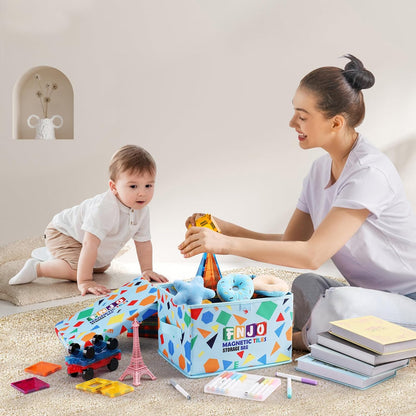 Toy Storage Bin,Foldable Toy Organizer with Lid, Playroom Organizer,Toy Holder,Storage Box for Magnetic Tiles and other gadget