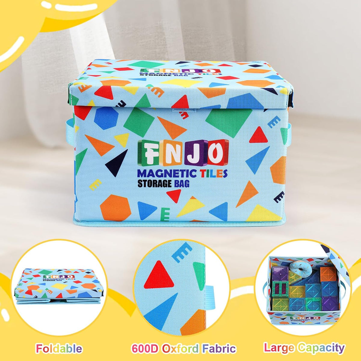 Toy Storage Bin,Foldable Toy Organizer with Lid, Playroom Organizer,Toy Holder,Storage Box for Magnetic Tiles and other gadget