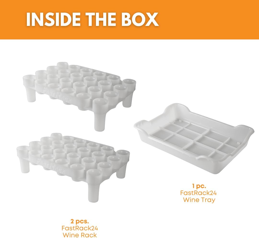 FASTFERMENT - 24-Bottle Drying Rack & Tray| Bottle Drying Tree Alternative | Dry & Store Your Wine or Bomber/Belgian Bottles | 2-Stackable Racks, 1 Tray | Dishwasher Safe | Home Brewing Supplies