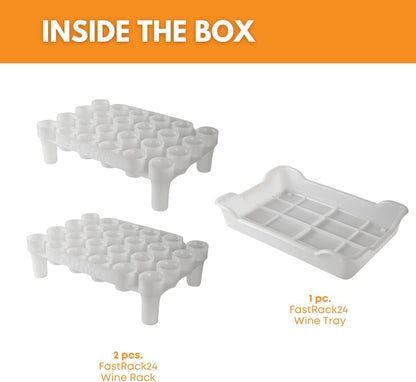 FASTFERMENT - 24-Bottle Drying Rack & Tray| Bottle Drying Tree Alternative | Dry & Store Your Wine or Bomber/Belgian Bottles | 2-Stackable Racks, 1 Tray | Dishwasher Safe | Home Brewing Supplies