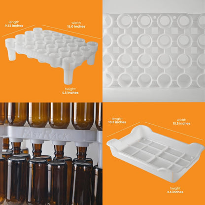 FASTFERMENT - 24-Bottle Drying Rack & Tray| Bottle Drying Tree Alternative | Dry & Store Your Wine or Bomber/Belgian Bottles | 2-Stackable Racks, 1 Tray | Dishwasher Safe | Home Brewing Supplies