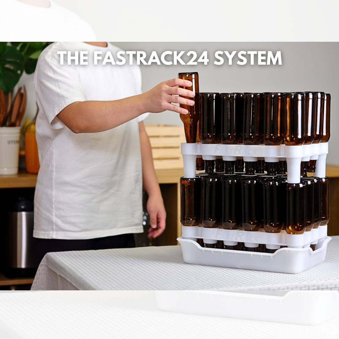 FASTFERMENT - 24-Bottle Drying Rack & Tray| Bottle Drying Tree Alternative | Dry & Store Your Wine or Bomber/Belgian Bottles | 2-Stackable Racks, 1 Tray | Dishwasher Safe | Home Brewing Supplies