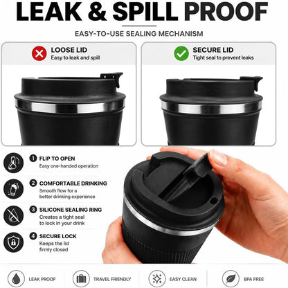 Coffee Mug with Leak Proof Lid, Travel Mug Stainless Steel Tumbler, Double Wall Vacuum Insulated Coffee Cup, Reusable Thermal Cup for Car, Office, Outdoor,for Men&Women (White V3, 12OZ)
