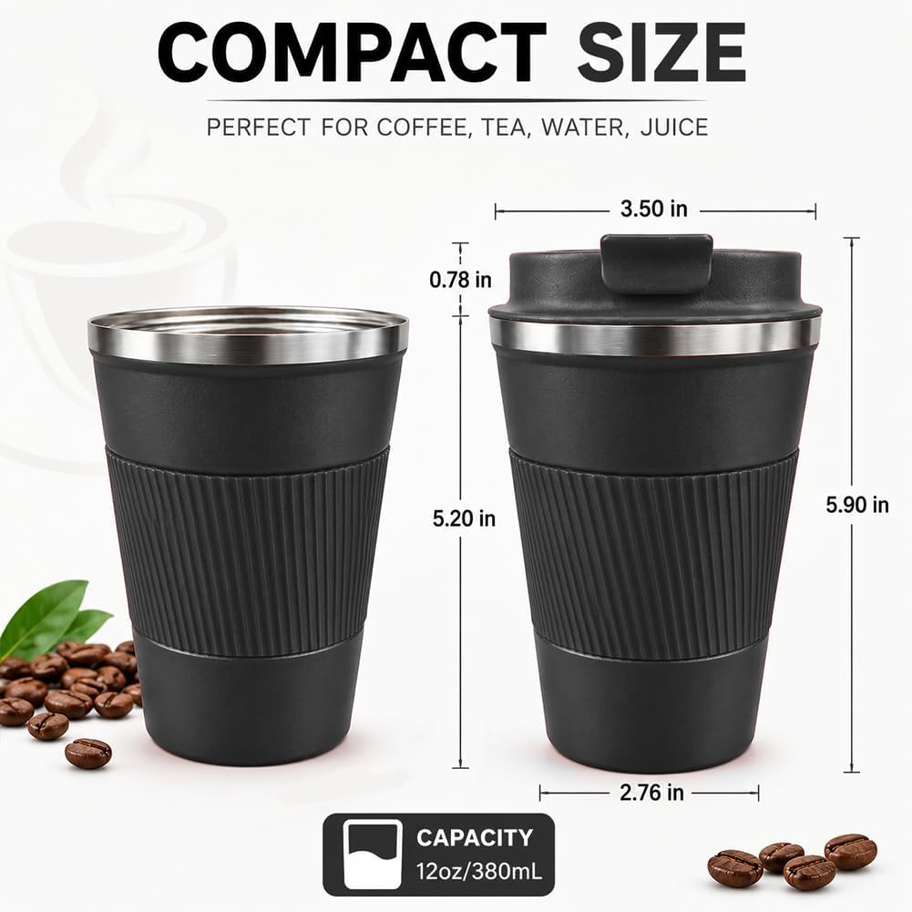 Coffee Mug with Leak Proof Lid, Travel Mug Stainless Steel Tumbler, Double Wall Vacuum Insulated Coffee Cup, Reusable Thermal Cup for Car, Office, Outdoor,for Men&Women (White V3, 12OZ)