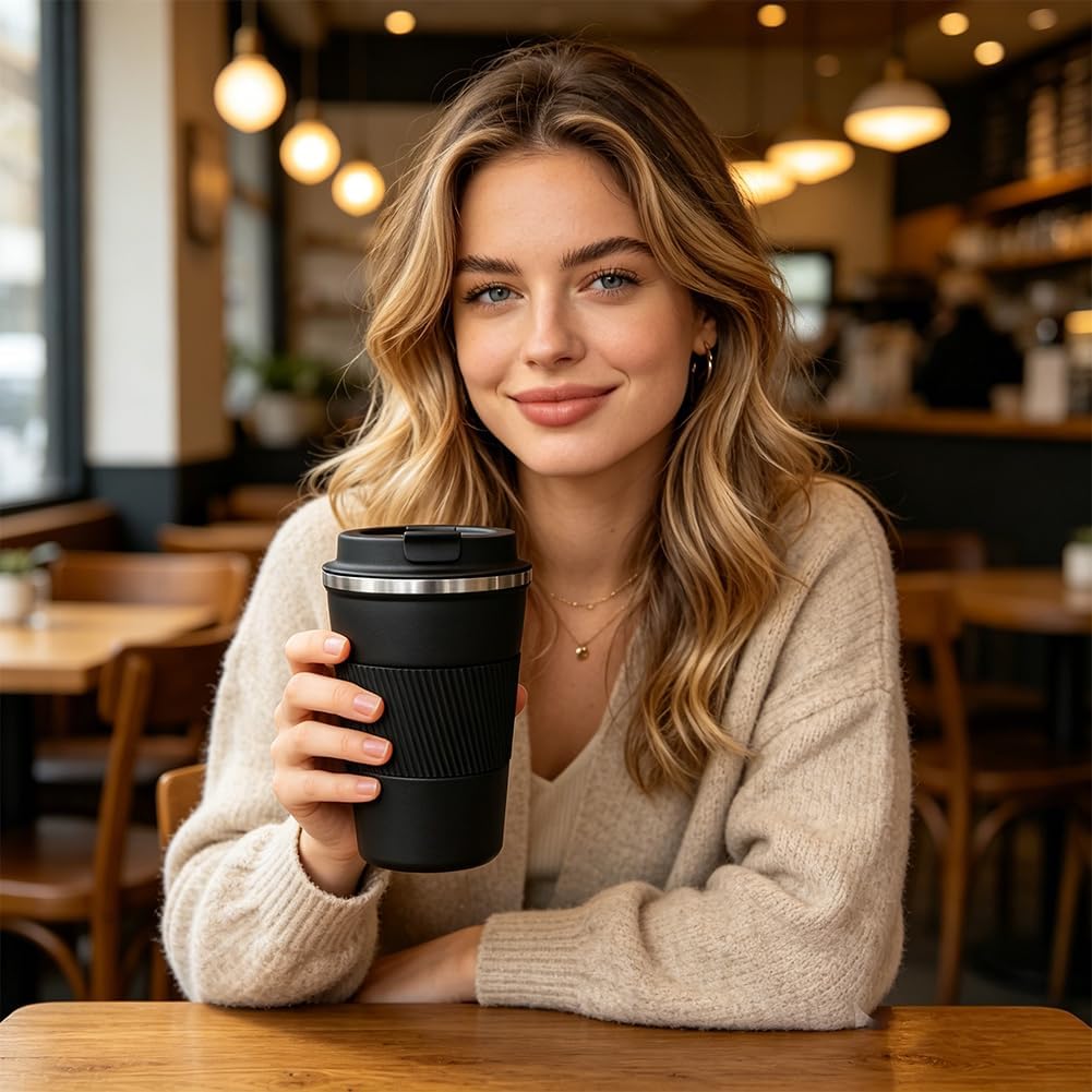 Coffee Mug with Leak Proof Lid, Travel Mug Stainless Steel Tumbler, Double Wall Vacuum Insulated Coffee Cup, Reusable Thermal Cup for Car, Office, Outdoor,for Men&Women (White V3, 12OZ)