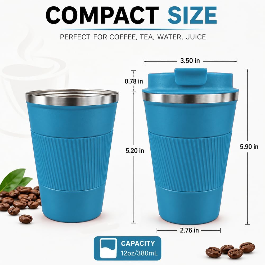 Coffee Mug with Leak Proof Lid, Travel Mug Stainless Steel Tumbler, Double Wall Vacuum Insulated Coffee Cup, Reusable Thermal Cup for Car, Office, Outdoor,for Men&Women (White V3, 12OZ)