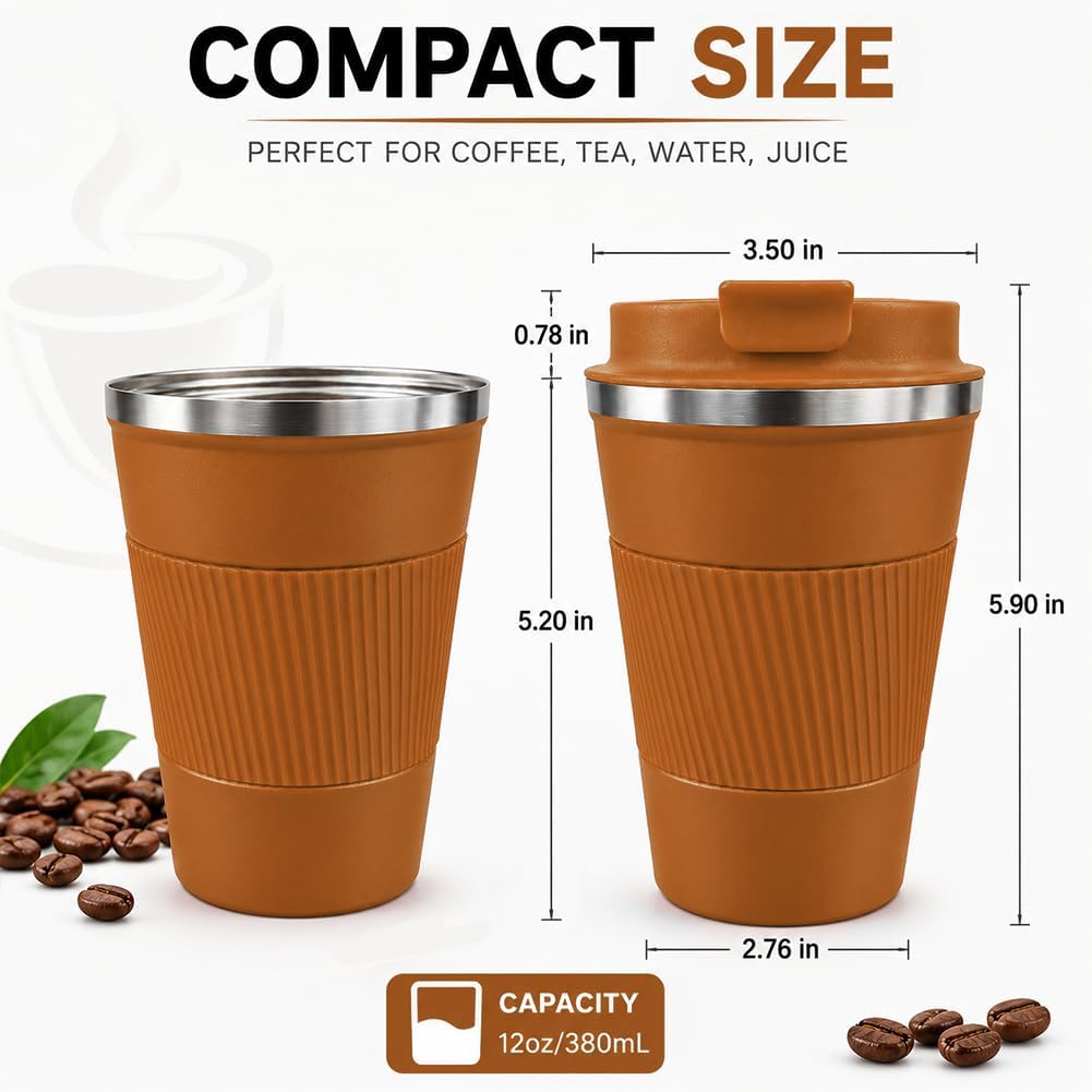 Coffee Mug with Leak Proof Lid, Travel Mug Stainless Steel Tumbler, Double Wall Vacuum Insulated Coffee Cup, Reusable Thermal Cup for Car, Office, Outdoor,for Men&Women (White V3, 12OZ)