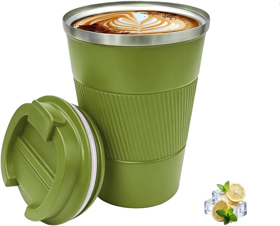 Coffee Mug with Leak Proof Lid, Travel Mug Stainless Steel Tumbler, Double Wall Vacuum Insulated Coffee Cup, Reusable Thermal Cup for Car, Office, Outdoor,for Men&Women (White V3, 12OZ)