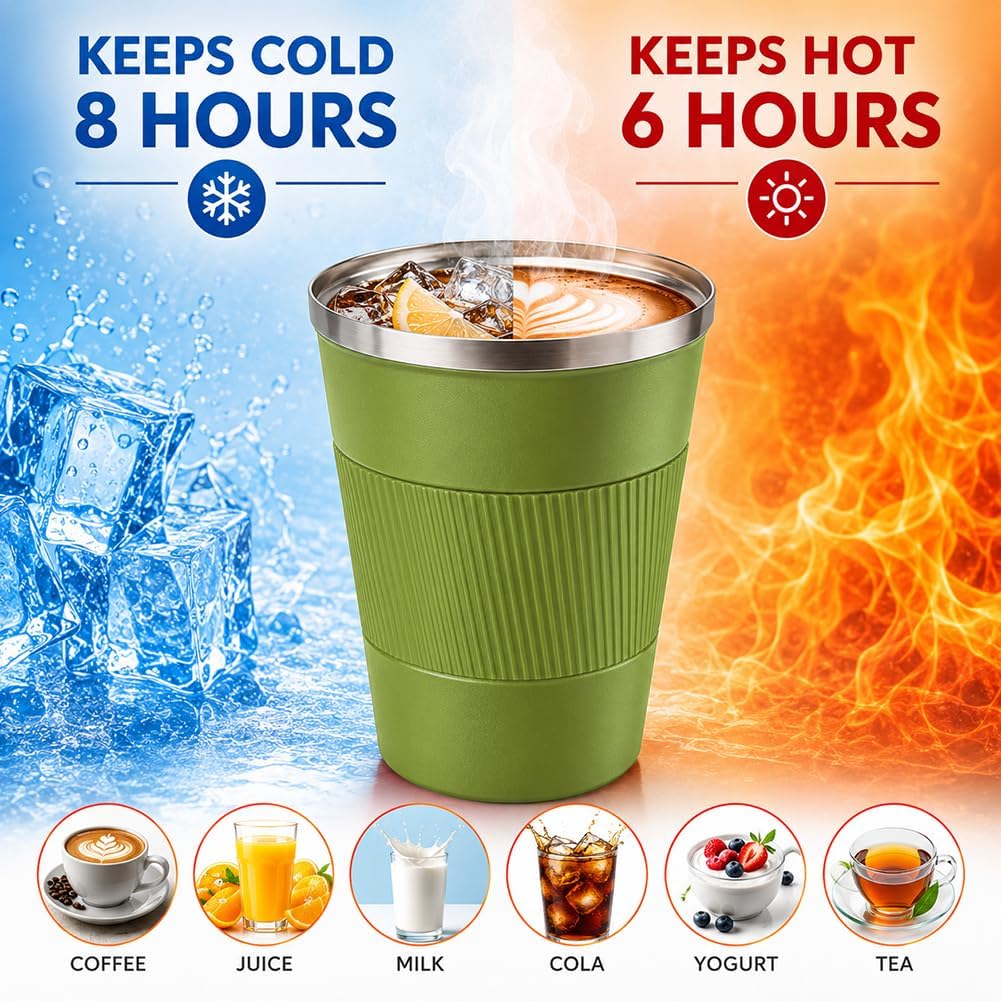 Coffee Mug with Leak Proof Lid, Travel Mug Stainless Steel Tumbler, Double Wall Vacuum Insulated Coffee Cup, Reusable Thermal Cup for Car, Office, Outdoor,for Men&Women (White V3, 12OZ)