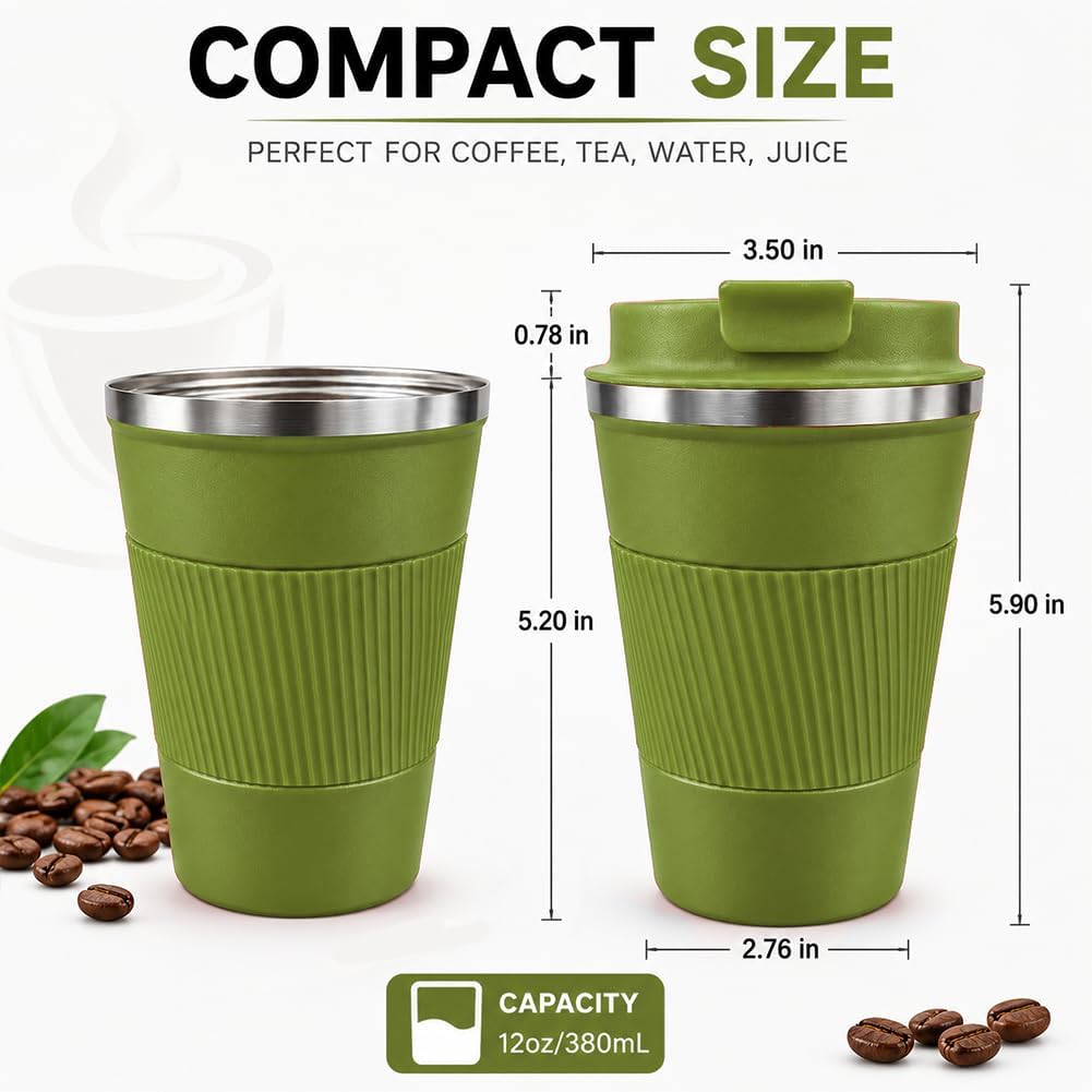 Coffee Mug with Leak Proof Lid, Travel Mug Stainless Steel Tumbler, Double Wall Vacuum Insulated Coffee Cup, Reusable Thermal Cup for Car, Office, Outdoor,for Men&Women (White V3, 12OZ)